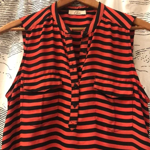 Coral/Black Striped Sleeve-less Top by Elodie Size M - Picture 4 of 6